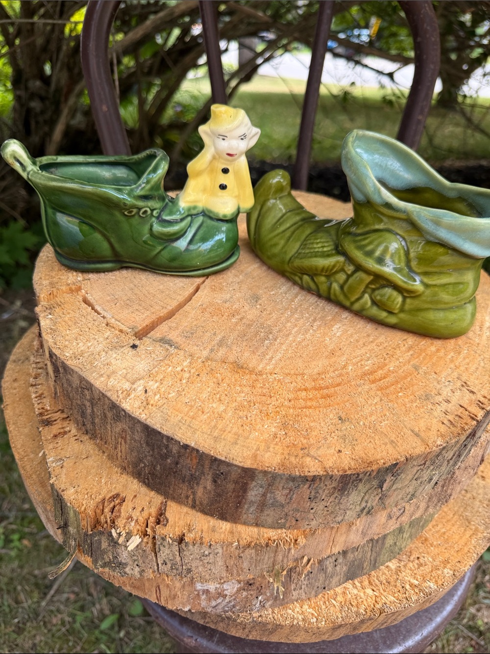Green Ceramic elf Shoe Slipper Planters – Playful Glazed Pair